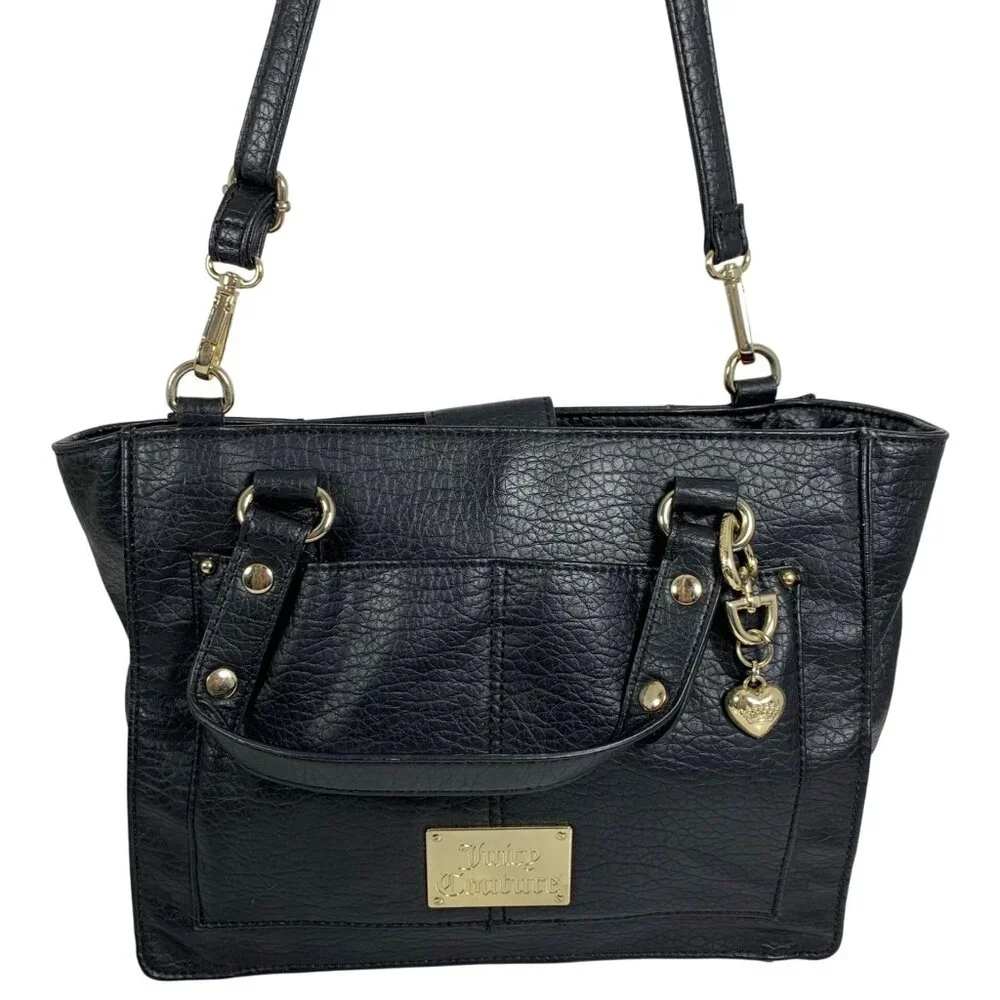 JUICY COUTURE Black Vegan Leather Medium Crossbody Shoulder Bag + Heart Charm